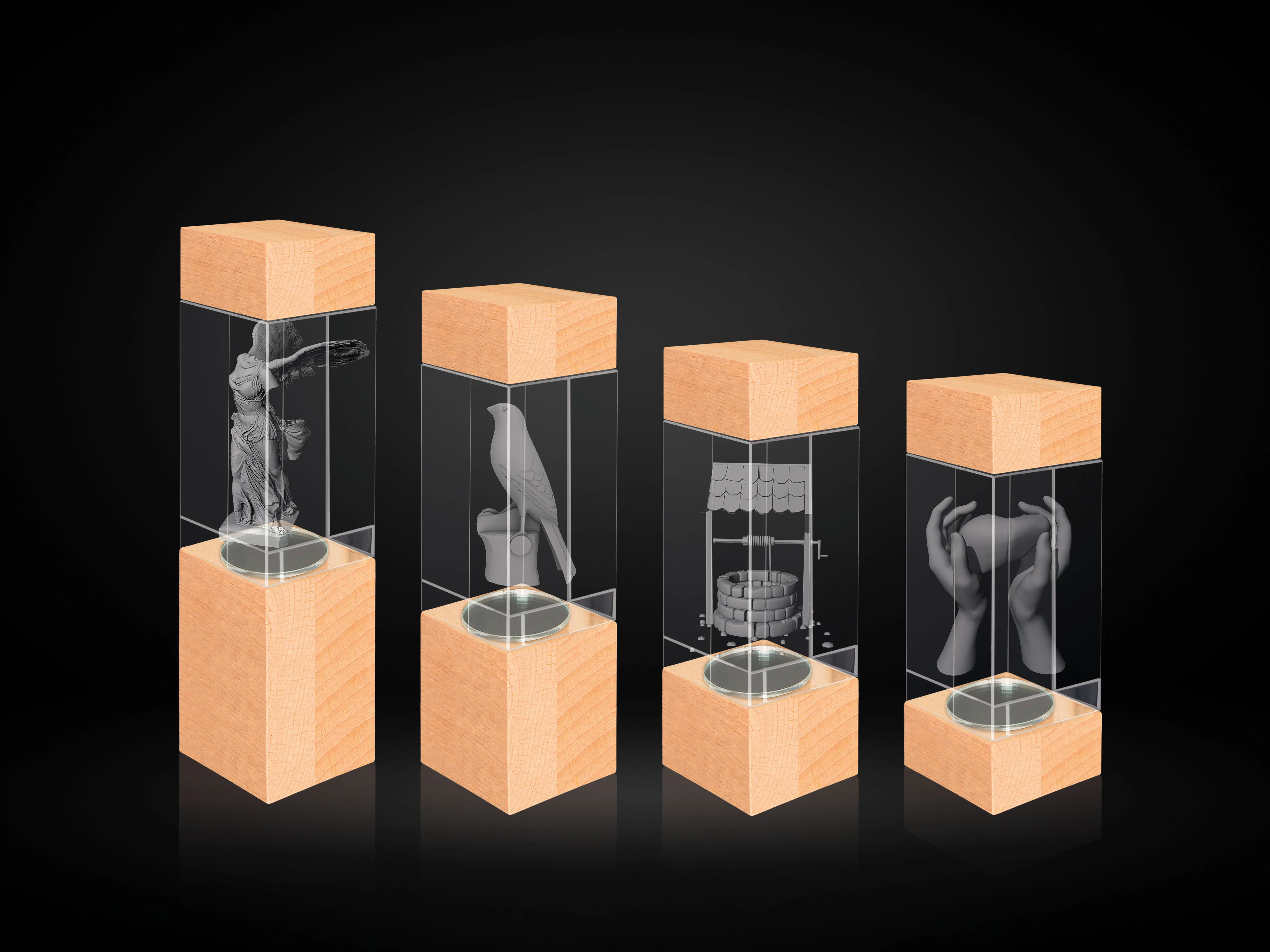 Bloque 3D Marco Haya - Cristal óptico + estructura haya
