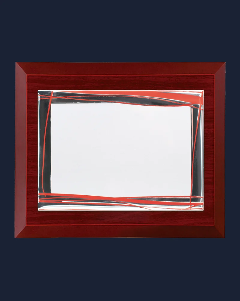 Placa Caoba con Cristal Marco Rojo