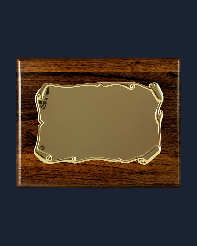 Placa Nogal con Placa Dorada Ondulada