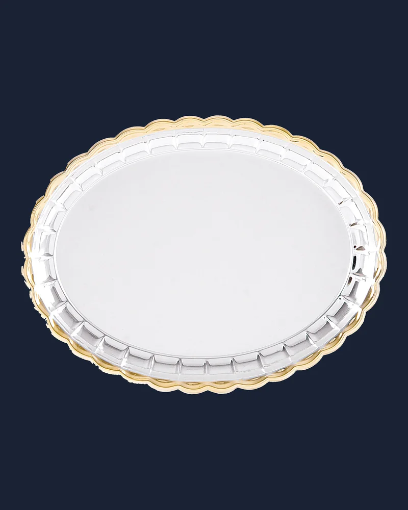 Plato Oval Plateado con Borde Dorado